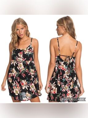 Roxy Floral Tie-Back Mini Dress BNWT Size L 🌺 Boho Summer